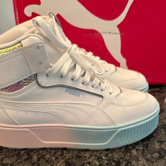 Puma Karmen Rebelle mid exotics White and Iridescent Platform Sneakers NWT 9 - Picture 3 of 15